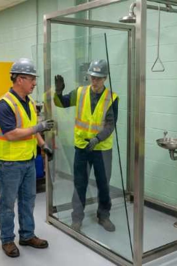 emergency shower glass enclosure replacement, (2)